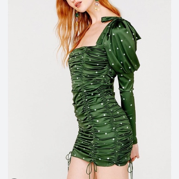 For Love And Lemons Dresses & Skirts - Women’s For Love & Lemons green polka dot puff long sleeve dress Size small